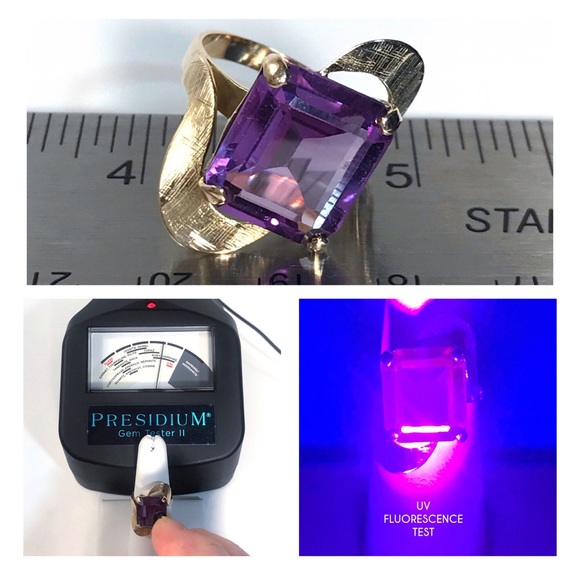 10KT COLOR CHANGING 12.22 CARAT SAPPHIRE YELLOW GOLD MID CENTURY MODERN RING - Picture 8 of 14